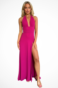 Thalassa | Damen Neckholder Maxikleid mit Schlitz in Dunkelrosa