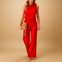 Thekla | Damen Ärmelloser Weites Bein Jumpsuit in Rot