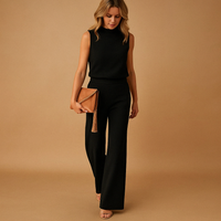 Thekla | Damen Ärmelloser Weites Bein Jumpsuit in Schwarz