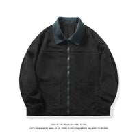Theo | Herren Gefütterte Cordjacke mit Kontrastkragen in Schwarz