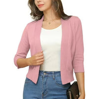Thordis | Damen Strickjacke Offene Front 3/4 Arm in Hellrosa