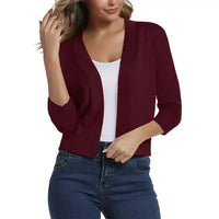 Thordis | Damen Strickjacke Offene Front 3/4 Arm in Burgunder