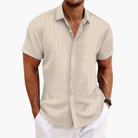 Tillmann | Herren Gestreiftes Kurzarm Hemd in Beige