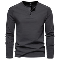 Tobias | Herren Langarm Henley Shirt mit Knopfleiste in Dunkelgrau