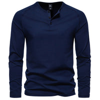 Tobias | Herren Langarm Henley Shirt mit Knopfleiste in Navyblau