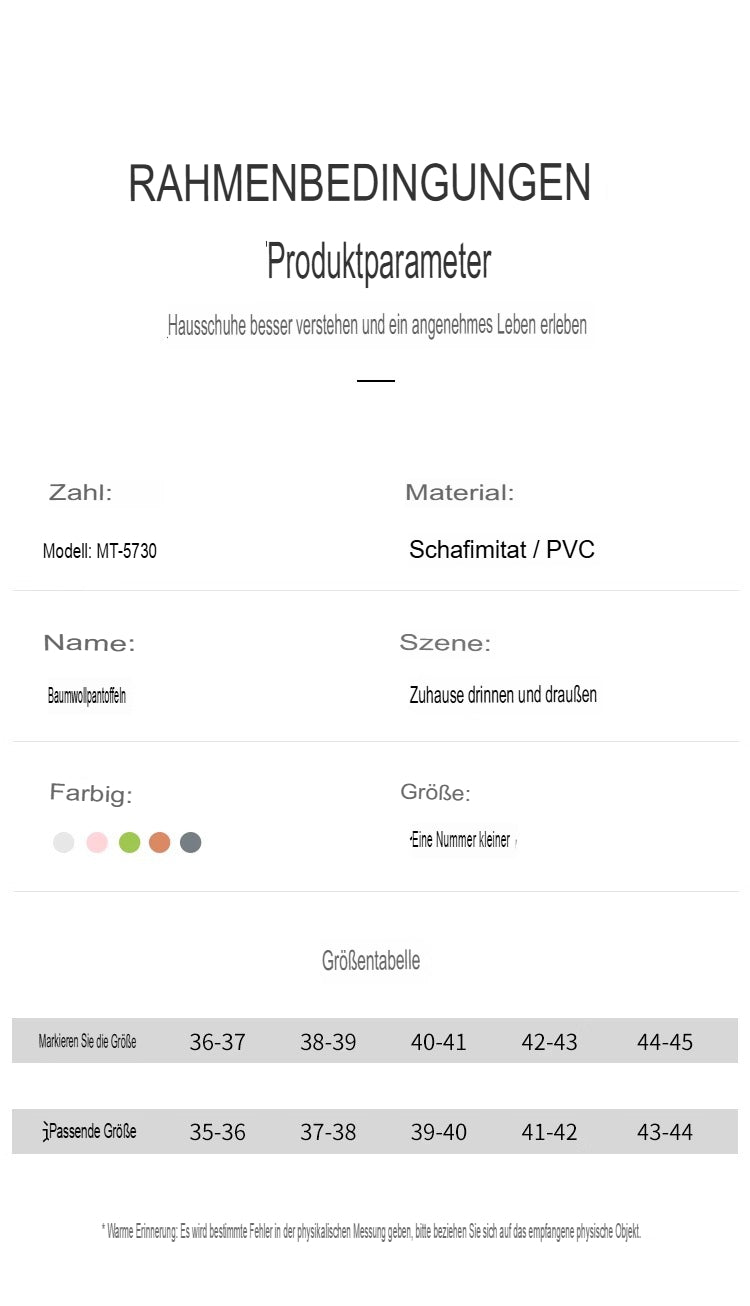 Herren/Frauen Winterpantoffeln aus Baumwolle