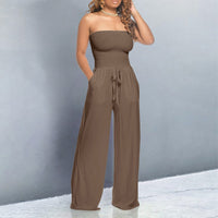 Ingrid | Damen Jumpsuit Off-Shoulder Trendy Modern Sommer Festlich in Braun