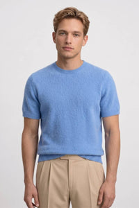 Herren T-Shirt - Fein gestrickt Kurzarm mit Rundhals | Casual in Hellblau