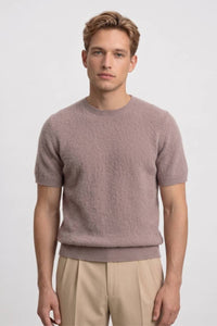 Herren T-Shirt - Fein gestrickt Kurzarm mit Rundhals | Casual in Taupe