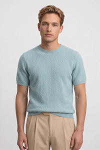 Herren T-Shirt - Fein gestrickt Kurzarm mit Rundhals | Casual in Mintgrün