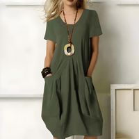 Aaliyah | Damen Lässiges Relaxed Fit Midikleid mit Taschen in Grün