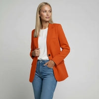 Marianne | Damen Langer Blazer Zweiknopf Klappentaschen Elegant Business in Orange