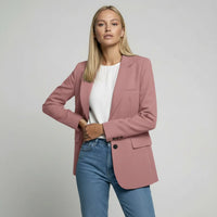 Marianne | Damen Langer Blazer Zweiknopf Klappentaschen Elegant Business in Rosa