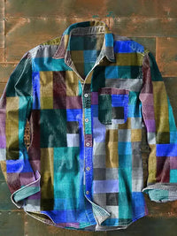 Franz | Herren Lässiges Patchwork Langarmhemd in Blau