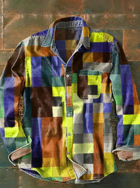 Franz | Herren Lässiges Patchwork Langarmhemd in Gelb