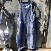 Simon | Unisex Vintage Gestreifter Loose-Fit Latzhosen Overall in Blau