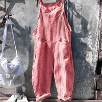 Simon | Unisex Vintage Gestreifter Loose-Fit Latzhosen Overall in Rot