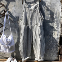 Simon | Unisex Vintage Gestreifter Loose-Fit Latzhosen Overall in Grau