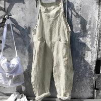 Simon | Unisex Vintage Gestreifter Loose-Fit Latzhosen Overall in Grün