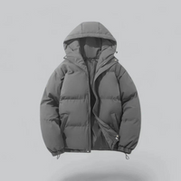 Unisex Winterjacke mit Kapuze und Reißverschluss in Grau