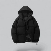Unisex Winterjacke mit Kapuze und Reißverschluss in Schwarz
