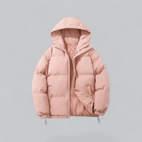 Unisex Winterjacke mit Kapuze und Reißverschluss in Rosa