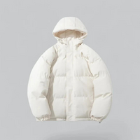 Unisex Winterjacke mit Kapuze und Reißverschluss in White