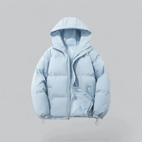 Unisex Winterjacke mit Kapuze und Reißverschluss in Hellblau