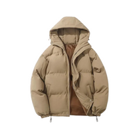 Unisex Winterjacke mit Kapuze und Reißverschluss in Kamel