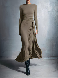 Joeena – Maxikleid Mit Seitlichem Knoten in Khaki