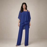 Valeria | Damen Asymmetrisches Oberteil Wide Leg Hosen Set in Blau