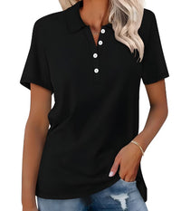 Valeria | Damen Kurzarm Poloshirt in Schwarz