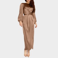 Vanessa - Damen Langes Abendkleid mit eleganten langen Ärmeln in Maron