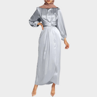 Vanessa - Damen Langes Abendkleid mit eleganten langen Ärmeln in Silber