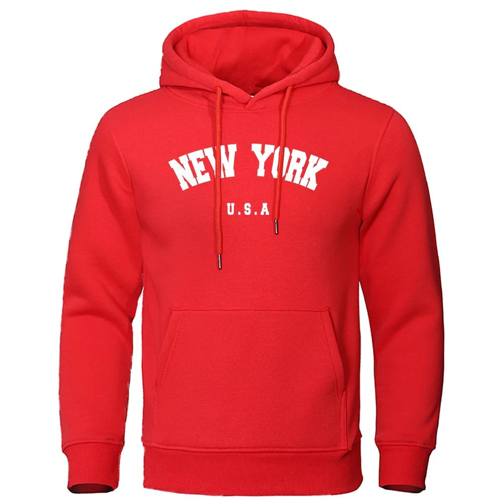 Espen - Übergroßer Pullover mit Kapuze und New York USA Buchstabenaufdruck für Männer und Frauen
