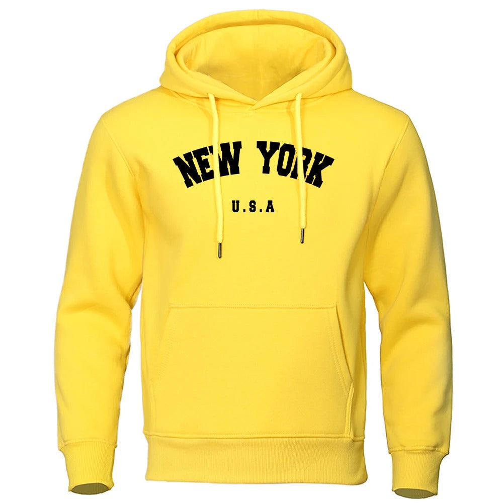 Espen - Übergroßer Pullover mit Kapuze und New York USA Buchstabenaufdruck für Männer und Frauen