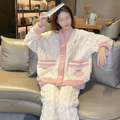 Johannes - Fleece-Pyjama-Set mit langärmeliger Strickjacke und passender Pyjamahose für Frauen