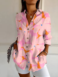 Johanna | Damen Gepunktete Bluse Mit Knopfleiste Und Print in Rosa Geblümt