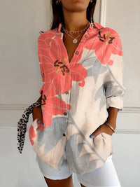 Johanna | Damen Gepunktete Bluse Mit Knopfleiste Und Print in Orange/Grau Geblümt
