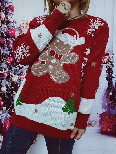 Ginger - Damen Weihnachtspullover mit Lebkuchenmann-Motiv