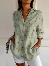 Johanna | Damen Gepunktete Bluse Mit Knopfleiste Und Print in Grün