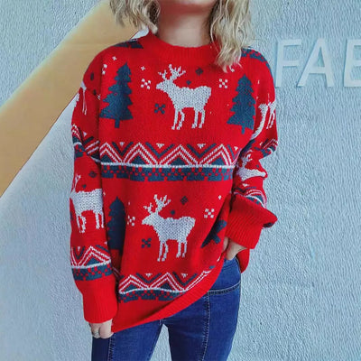 Anika - Damen Weihnachtspullover mit Rentier- und Tannenbaum-Muster