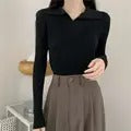 Alina - Damen Rippstrick Pullover mit Kragen