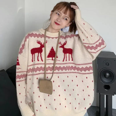 Tessa - Damen Oversize Weihnachtspullover mit Elchmotiv
