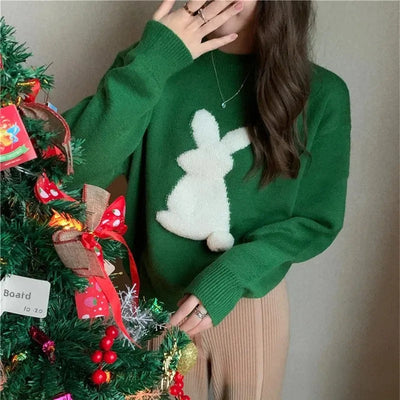 Lea & Mira - Damen Weihnachtspullover mit Hasenmotiv