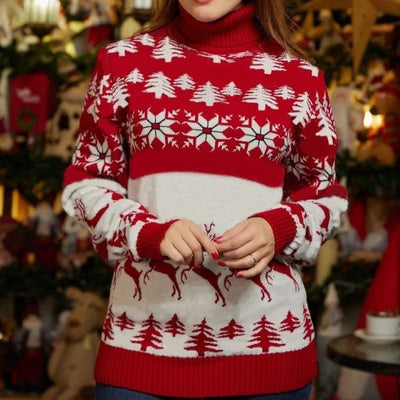 Helena - Damen Weihnachtspullover mit Norwegermuster und Rollkragen