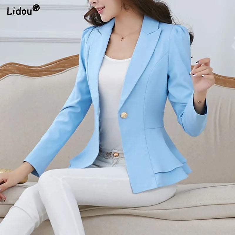 Katrin - Elegante Blazerjacke mit Goldknopf und Gerüschten Saum für Frauen