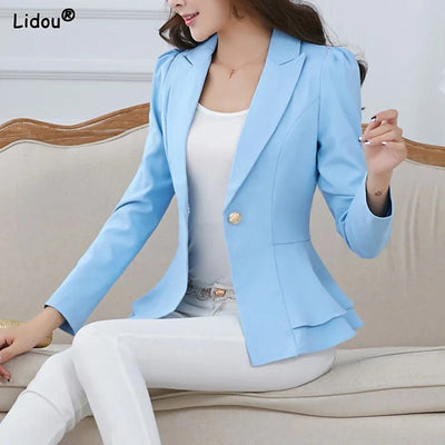 Katrin - Elegante Blazerjacke mit Goldknopf und Gerüschten Saum für Frauen