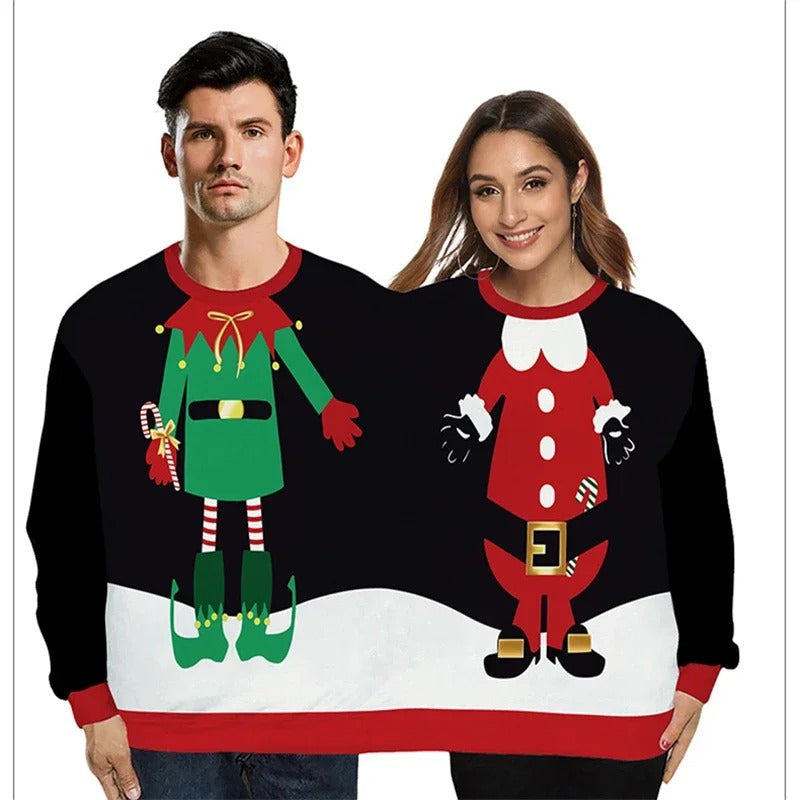 Max & Lisa - Partner-Weihnachtspullover mit Elf- und Santa-Design