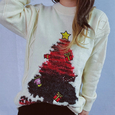 Clarissa - Damen Weihnachtspullover mit Kreativem Tannenbaum-Design